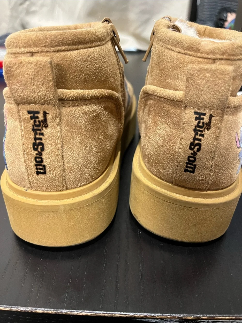 ZARA Kids Girls Lilo & Stitch Low Faux Fur Winter Boots Brown Sz Big Kids 4